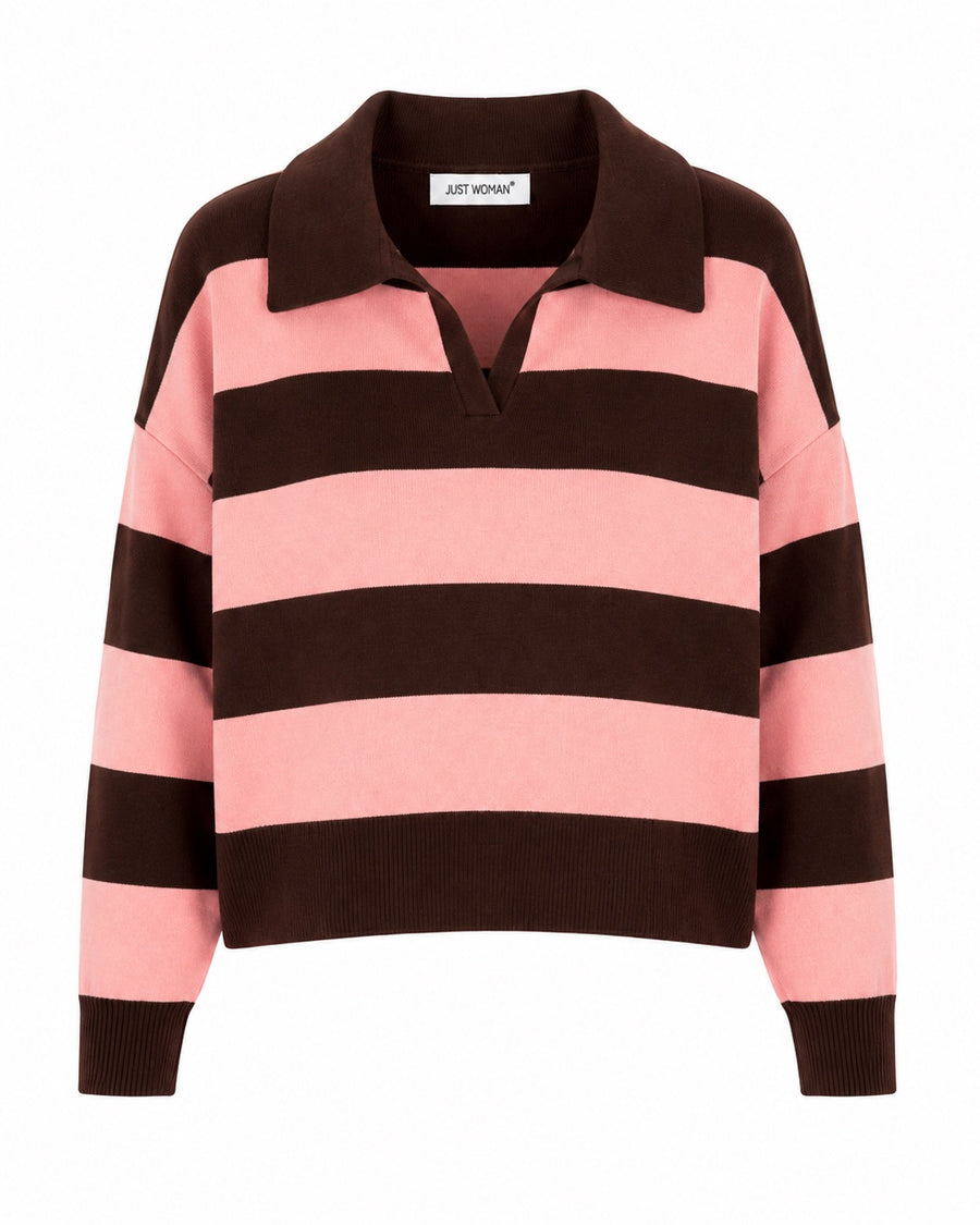 Pullover "gldCLAUDIA" mit Polokragen in rosa braun