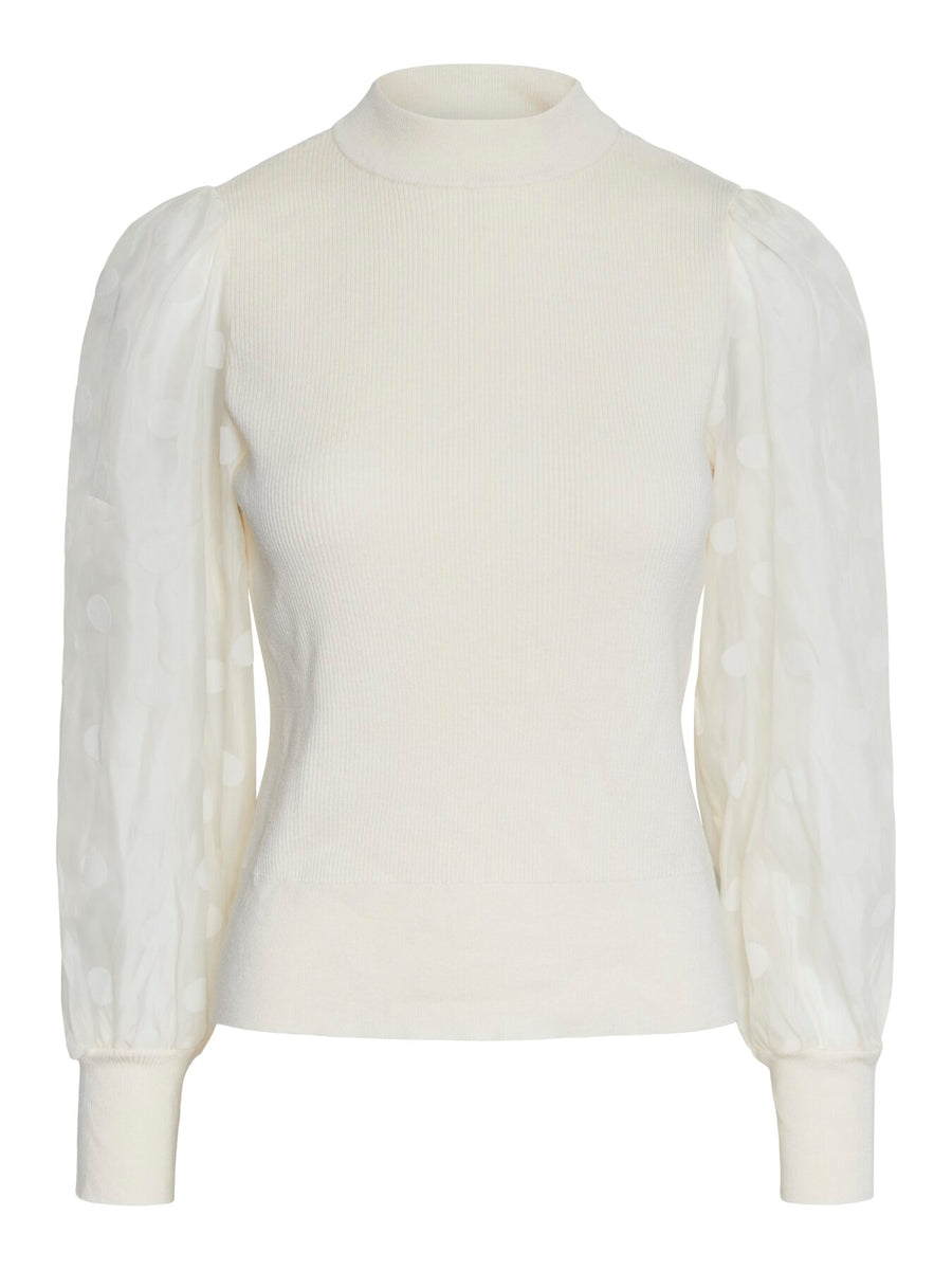 Pullover "gldDOTME" mit halbtransparenten Ärmeln in creme