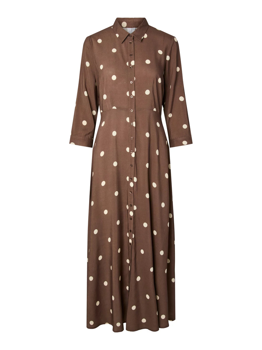 Langes gepunktetes Kleid "gldSAVANNA" in braun