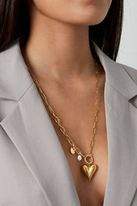 Charmhalskette "gldKATJA" in gold mit Herz und Perle