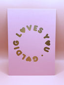 Postkarte "gldGOLDIGLOVESYOU" mit rundem Schriftzug