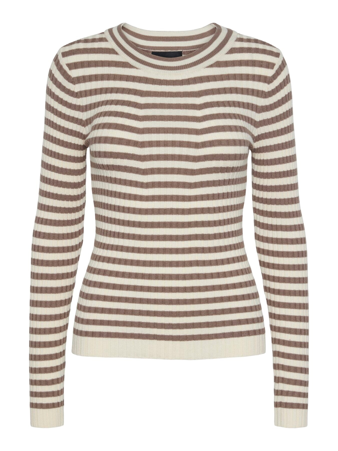 Langärmliges geripptes Top "gldCRISTA" in beige/weiß