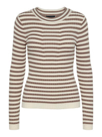 Langärmliges geripptes Top "gldCRISTA" in beige/weiß