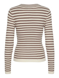 Langärmliges geripptes Top "gldCRISTA" in beige/weiß