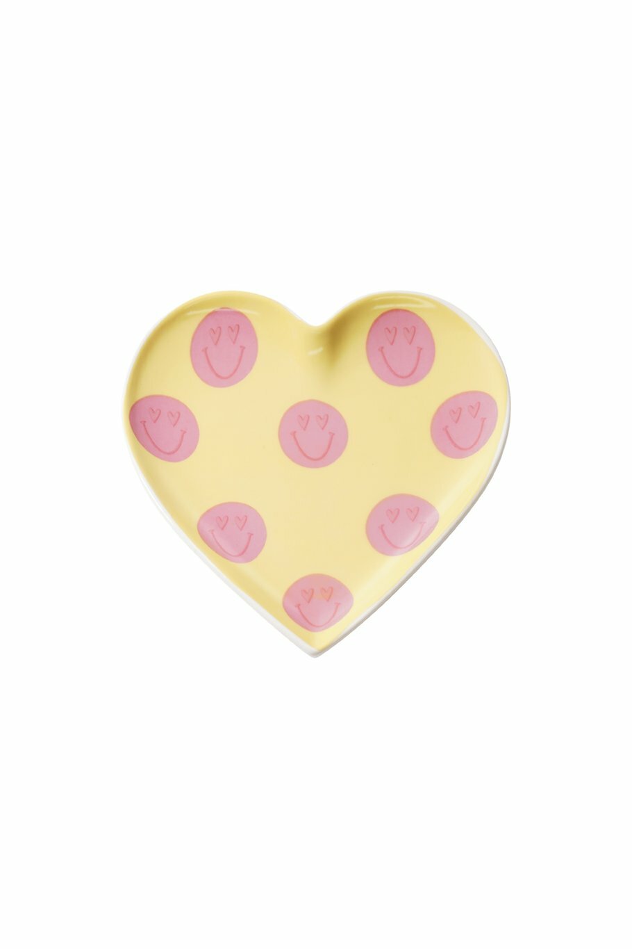 Süßer Dekoteller "gldFRILA" gelb mit rosa Smileys in klein