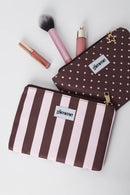 Flache Make-up-Bag "gldSTRIPES" in braun/rosa