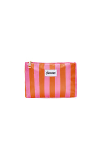 Flache Make-up-Bag "gldSTRIPES" in rosa/orange