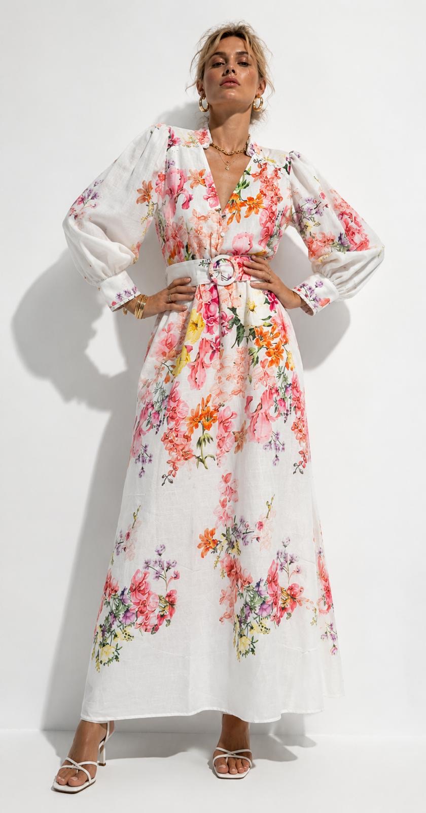 Maxikleid "gldCAMILLA" mit Blumenprint und Bindegürtel