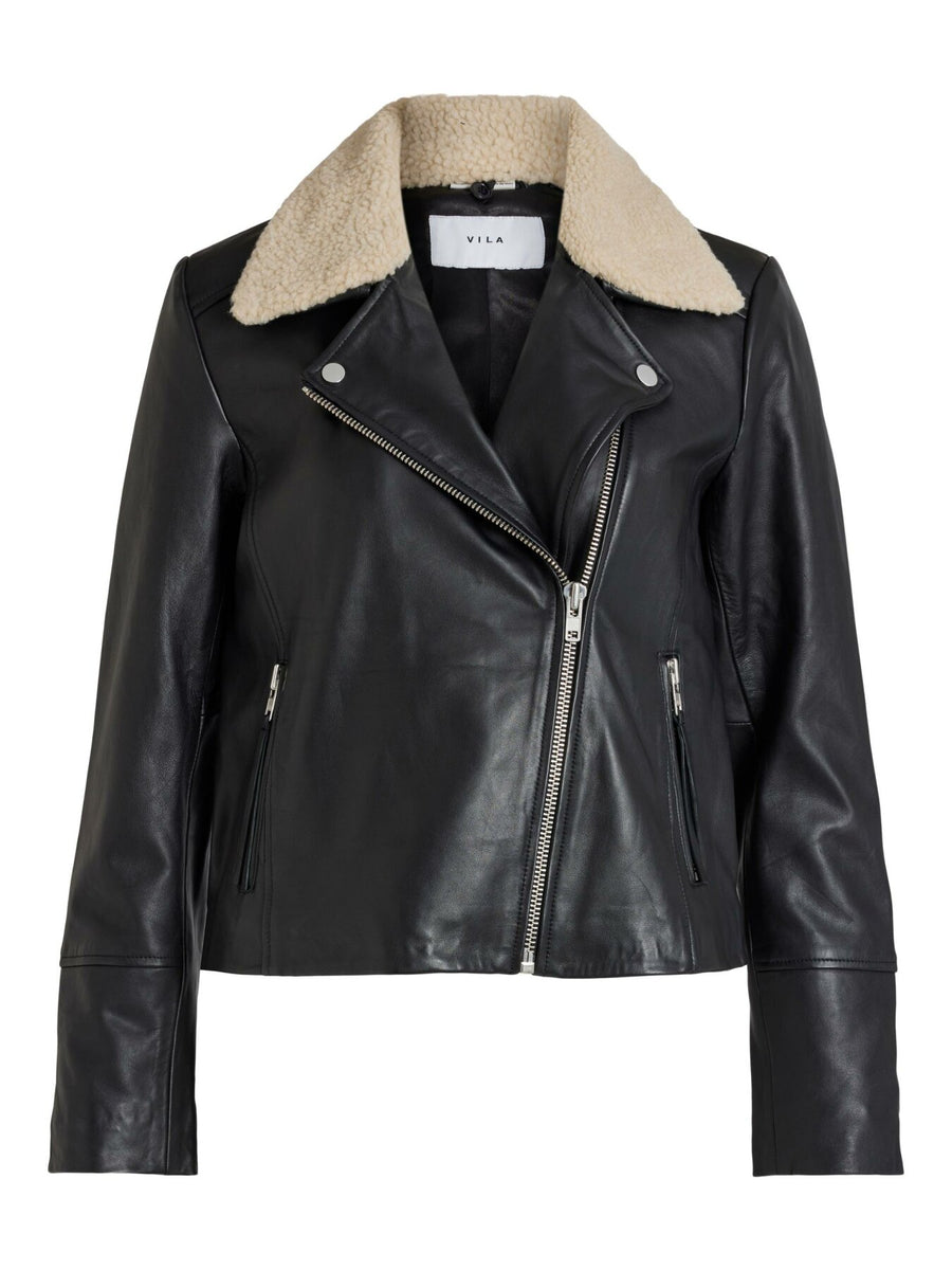 Lederjacke „gldKATLA“ mit abnehmbarem Teddykragen