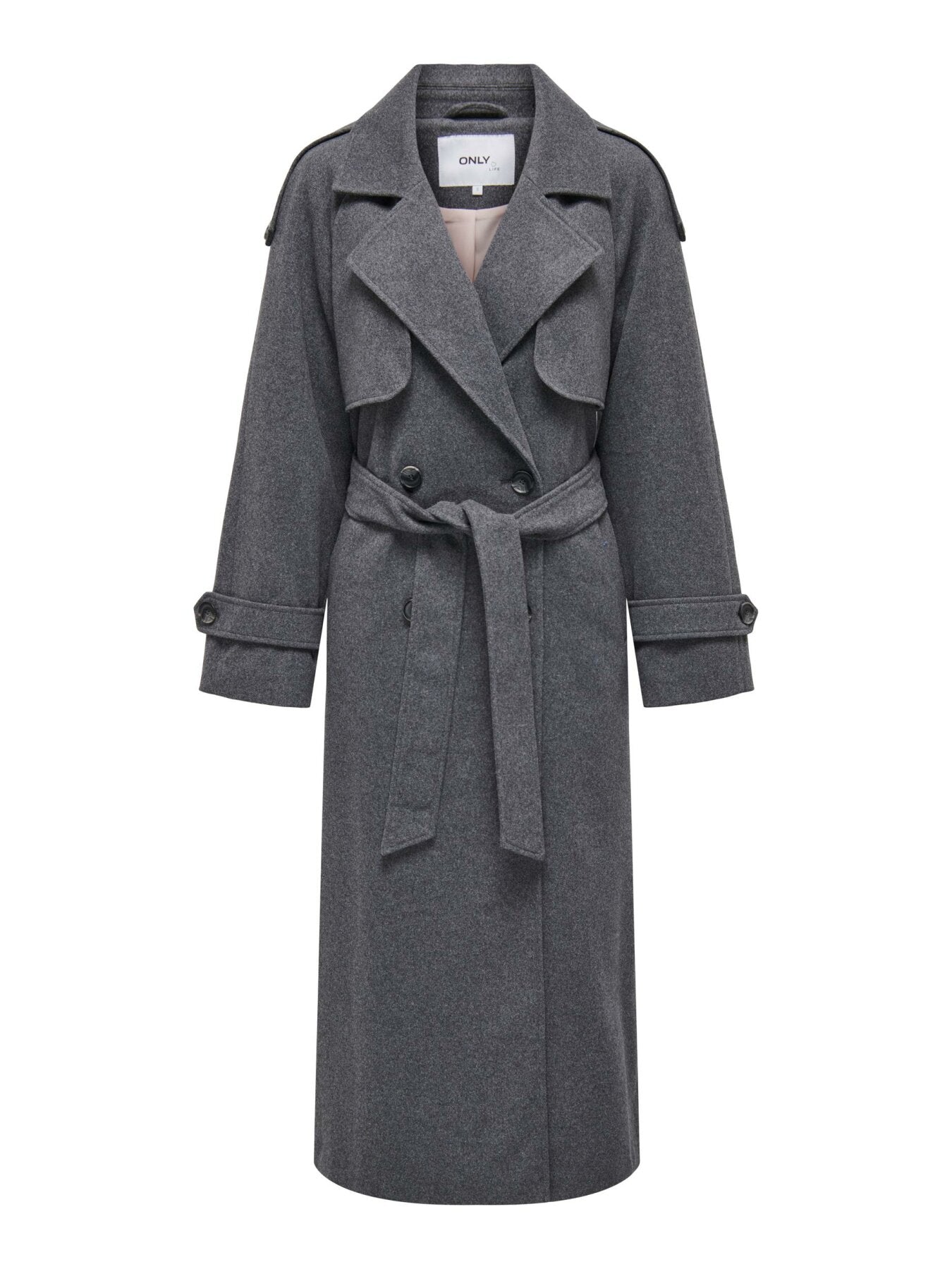 Langer grauer Trenchcoat "gldMAISY" mit Wolle