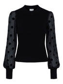 Schwarzer Pullover "gldDOTME" mit halbtransparenten Ärmeln