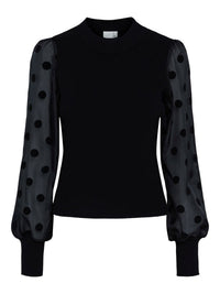 Schwarzer Pullover "gldDOTME" mit halbtransparenten Ärmeln