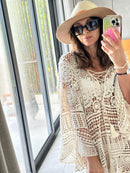 Kurzes Häkelkleid "gldFLORENCE" in beige