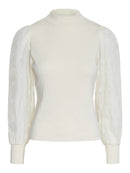 Pullover "gldDOTME" mit halbtransparenten Ärmeln in creme