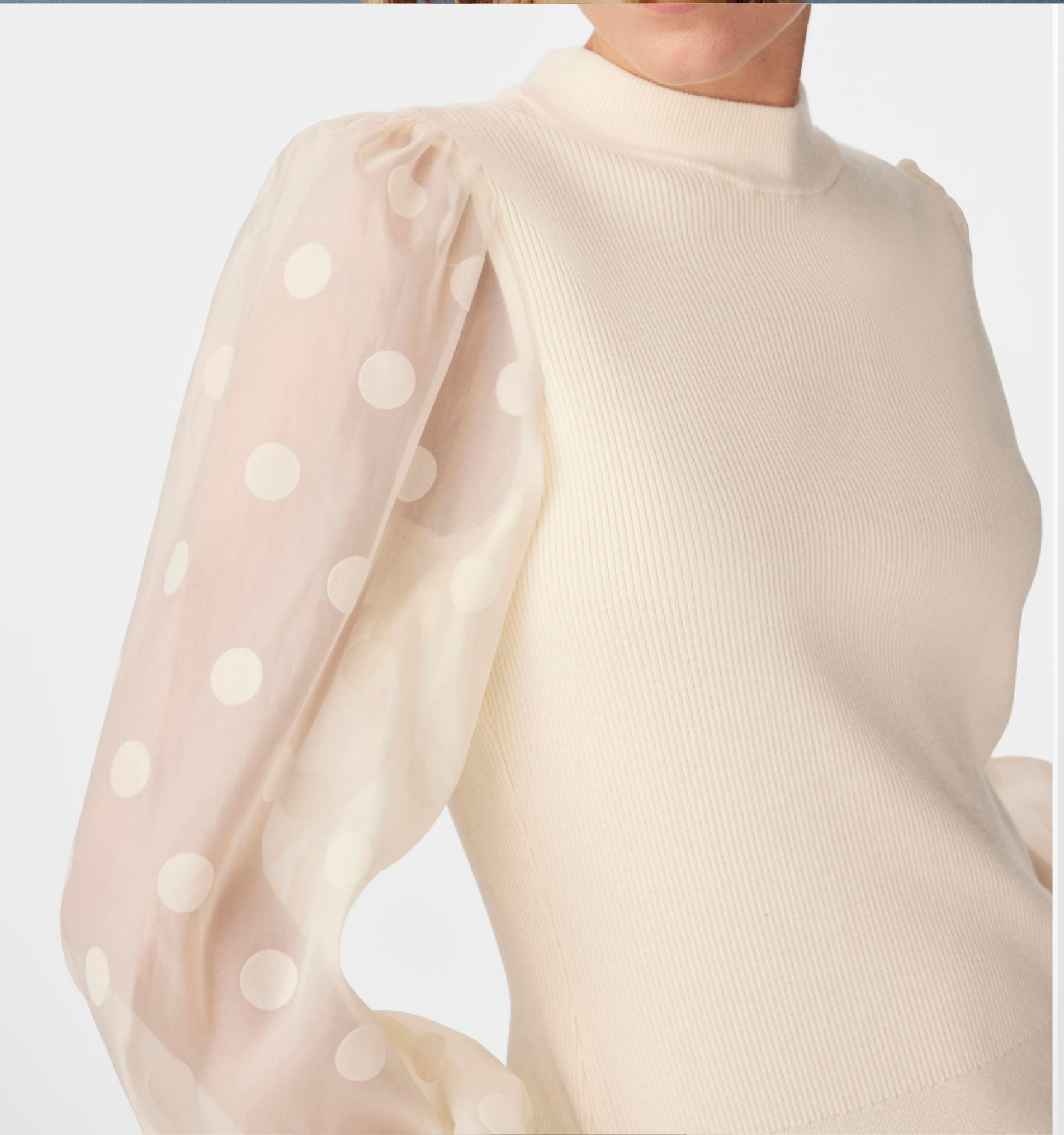 Pullover "gldDOTME" mit halbtransparenten Ärmeln in creme