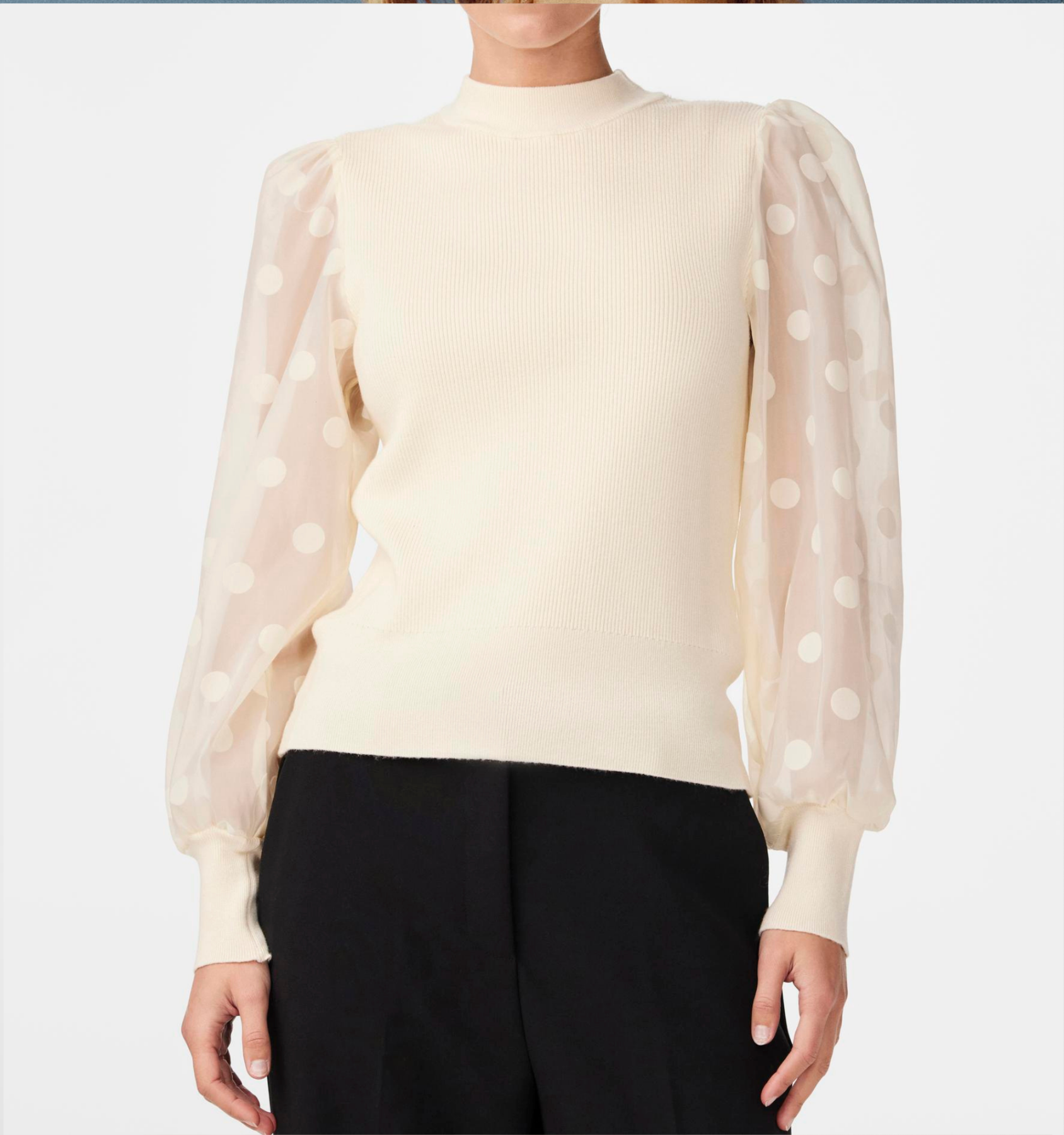 Pullover "gldDOTME" mit halbtransparenten Ärmeln in creme