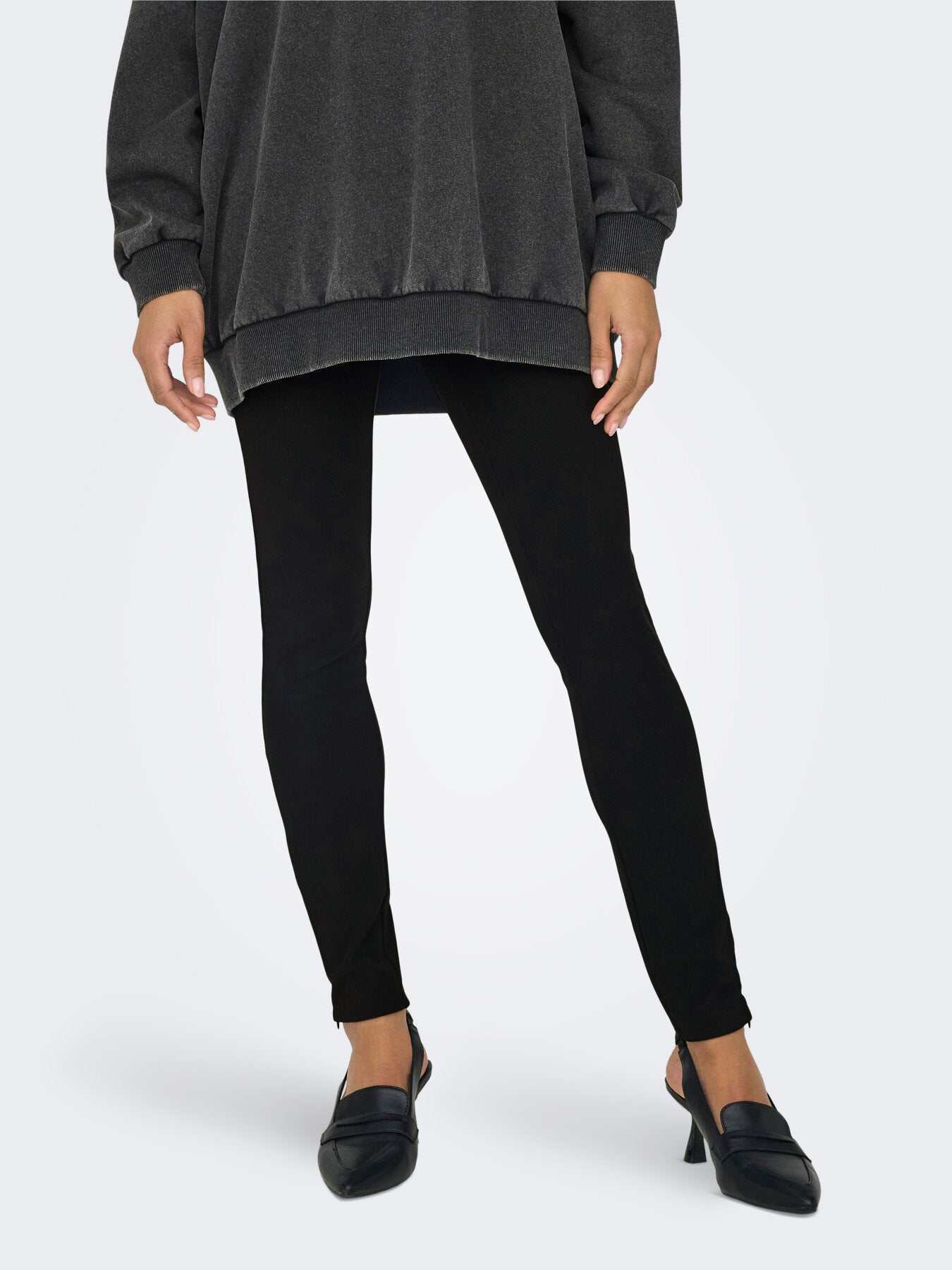 Gerippte Leggins "gldPEONY" mit Reißverschluss