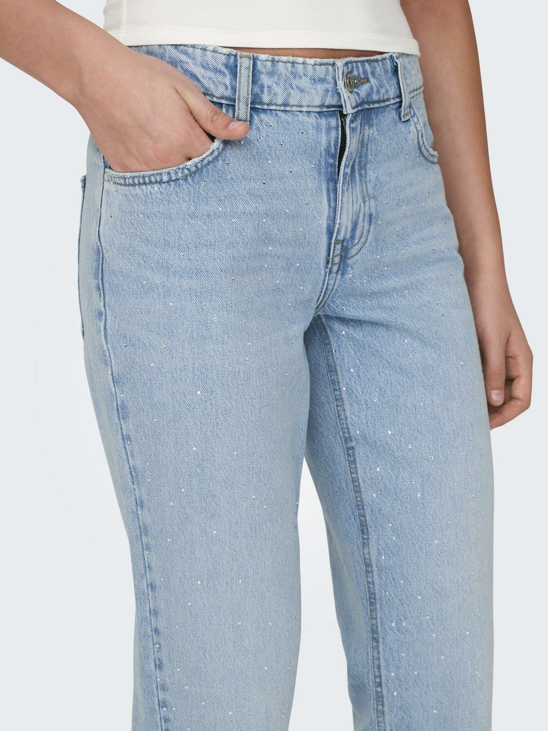 Low-Waist-Jeans "gldBREE" mit Strassteinchen