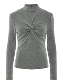 Glitzer-Langarmshirt "gldSKYRA" mit Knotendetail in silber
