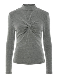 Glitzer-Langarmshirt "gldSKYRA" mit Knotendetail in silber