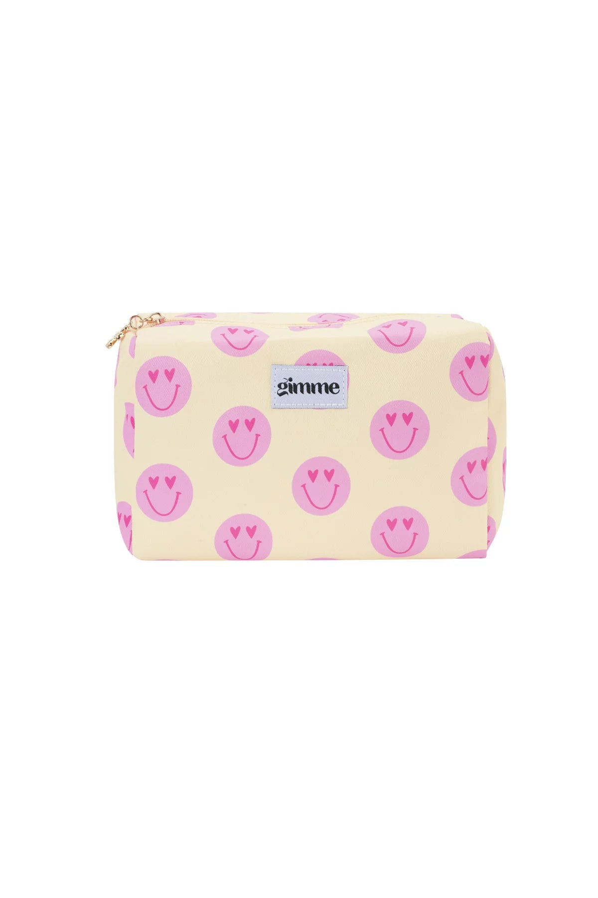 Große Make-up-Bag "gldSTRIPES" gelb mit rosa Smileys
