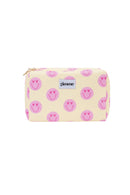 Große Make-up-Bag "gldSTRIPES" gelb mit rosa Smileys
