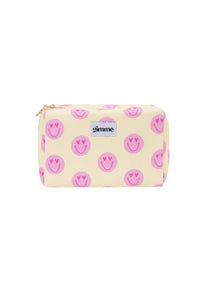 Große Make-up-Bag "gldSTRIPES" gelb mit rosa Smileys