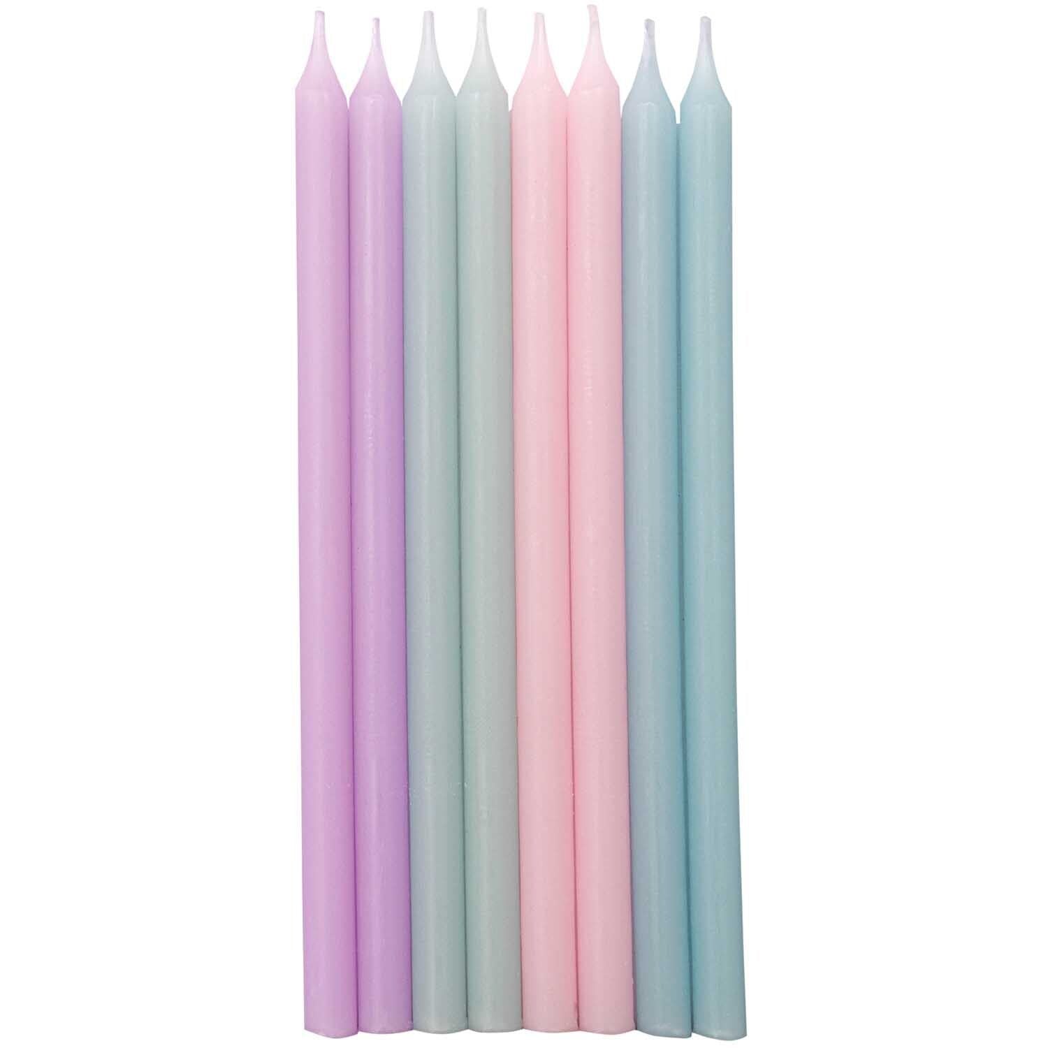 Kerzen "gldYEY" in blau, grün, lila und rosa