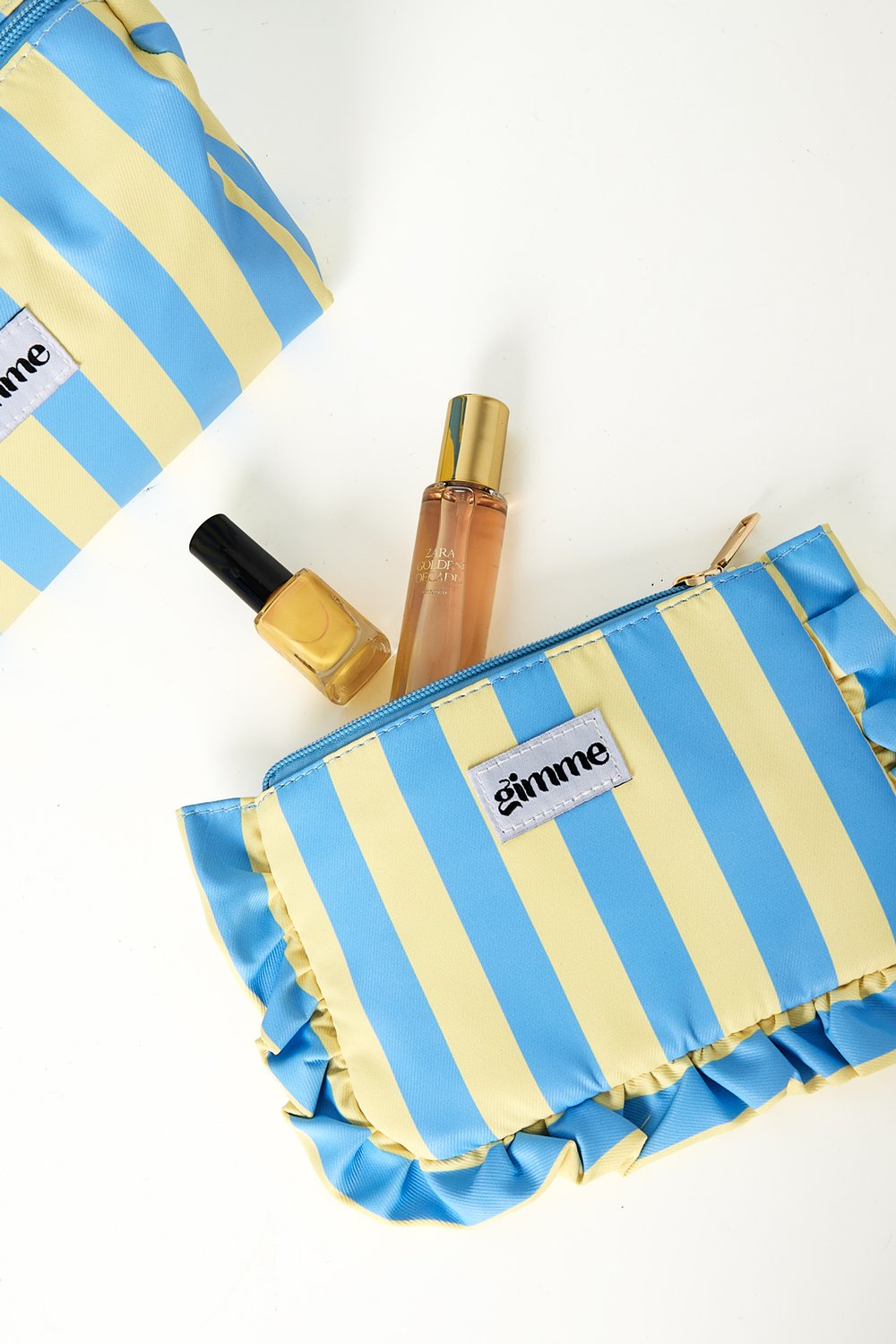 Große Make-up-Bag "gldSTRIPES" in gelb/blau