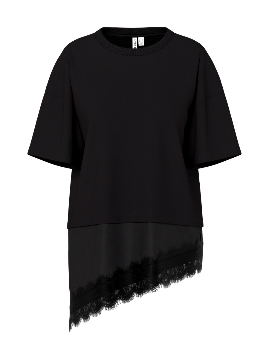 Langes Shirt "gldHELGA" mit Spitze in Black