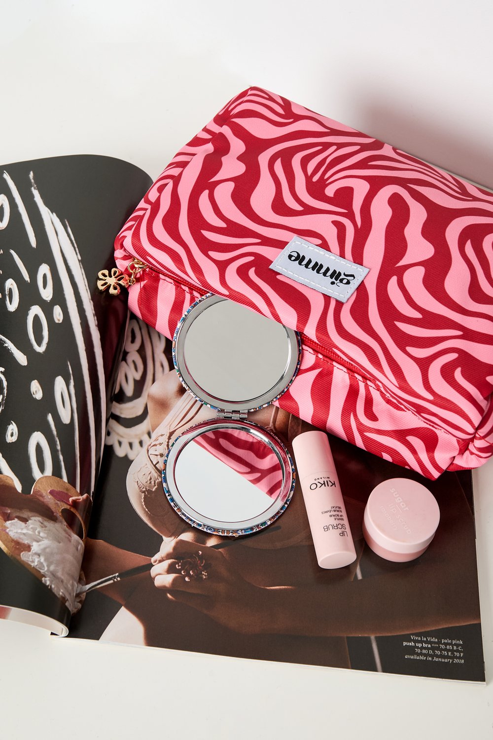 Gemusterte Makeup-Bag "gldLOLA" in rot/rosa