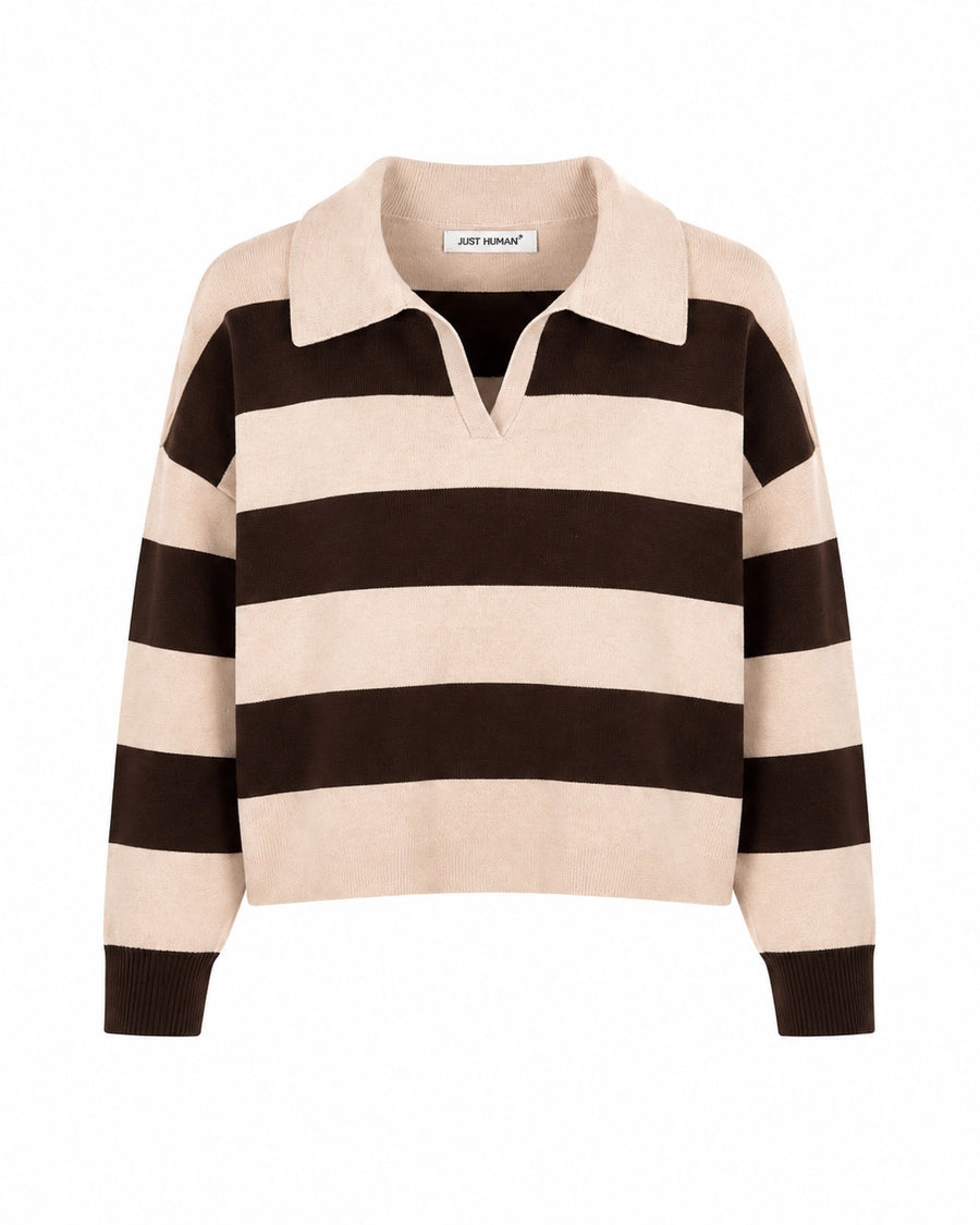 Pullover "gldCLAUDIA" mit Polokragen in braun beige