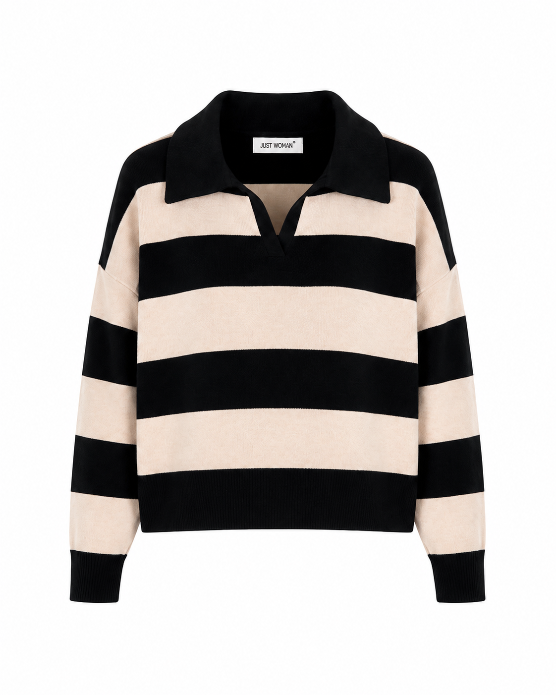 Pullover "gldCLAUDIA"mit Polokragen in schwarz beige