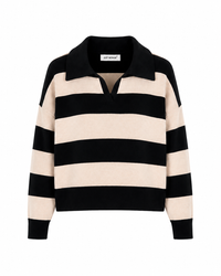Pullover "gldCLAUDIA"mit Polokragen in schwarz beige