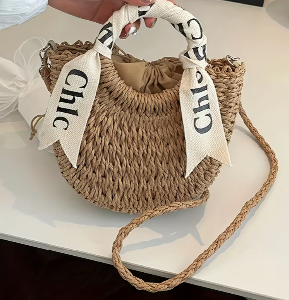 Geflochtene Tasche "gldSOLEA" mit Tuchdetail