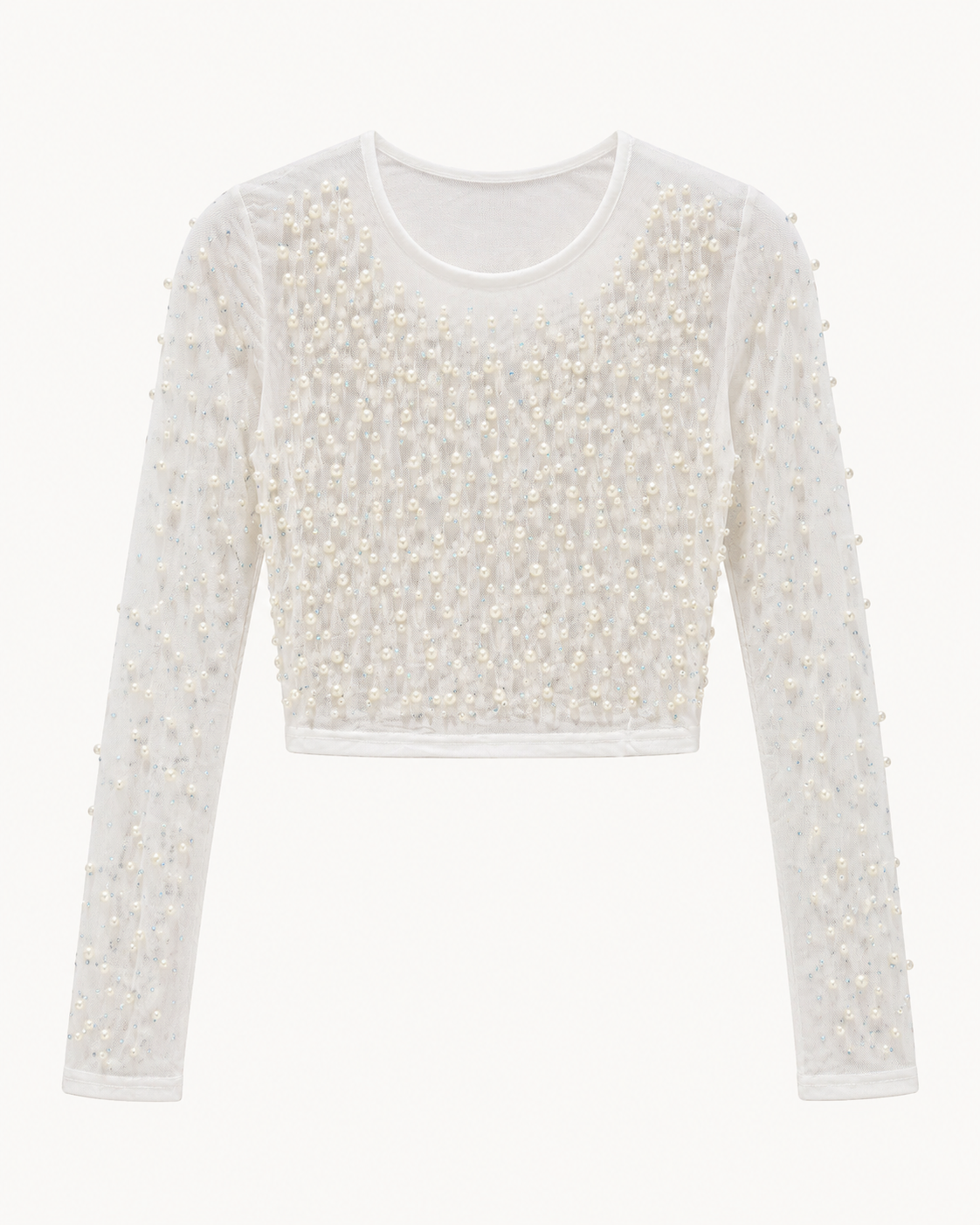 Crop-Top "gldELISA" aus Mesh mit Perlendetails