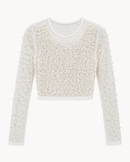 Crop-Top "gldELISA" aus Mesh mit Perlendetails