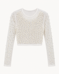 Crop-Top "gldELISA" aus Mesh mit Perlendetails