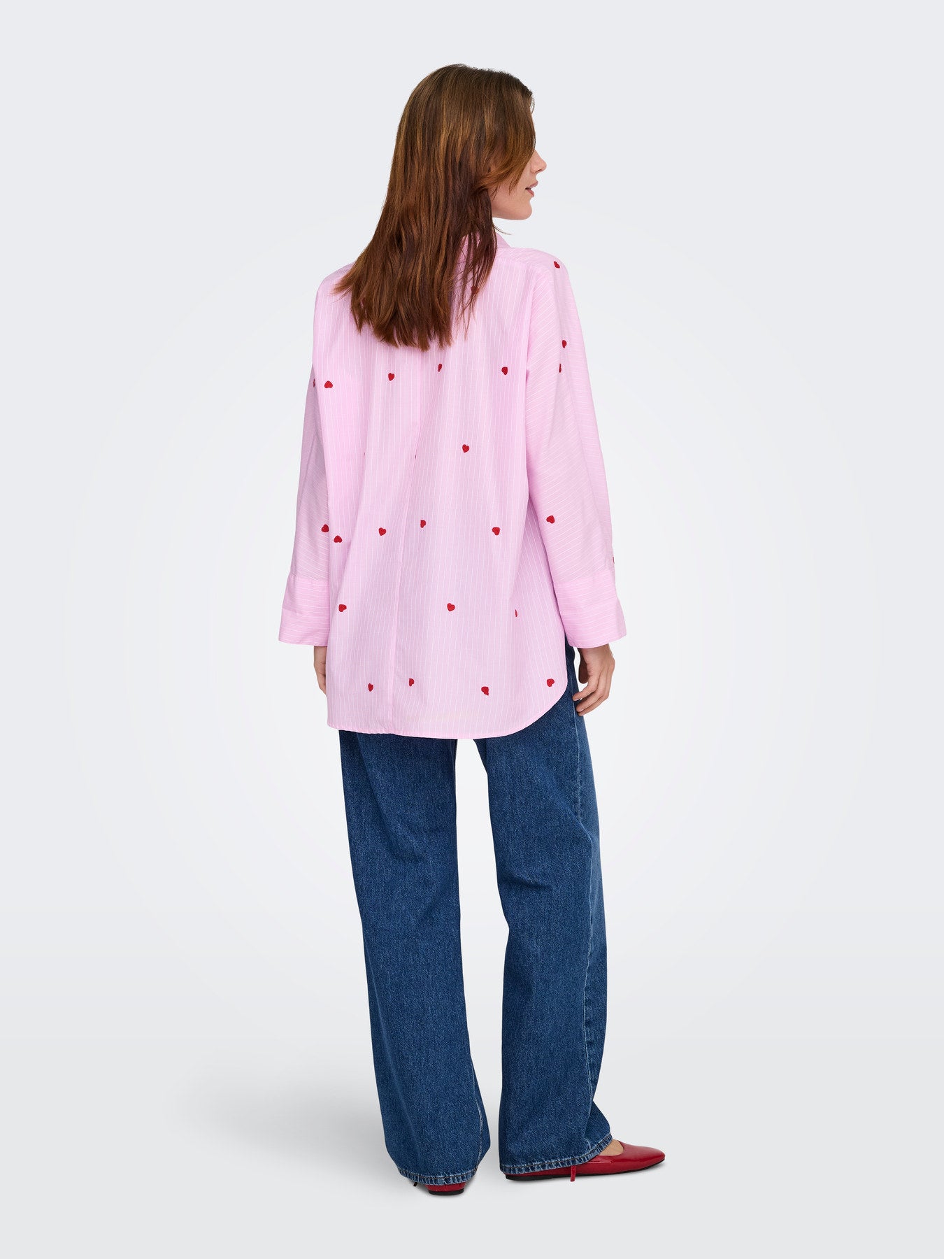 Bluse "gldNEW LINA GRACE" rosa mit Nadelstreifen und süßer Herz-Stickerei