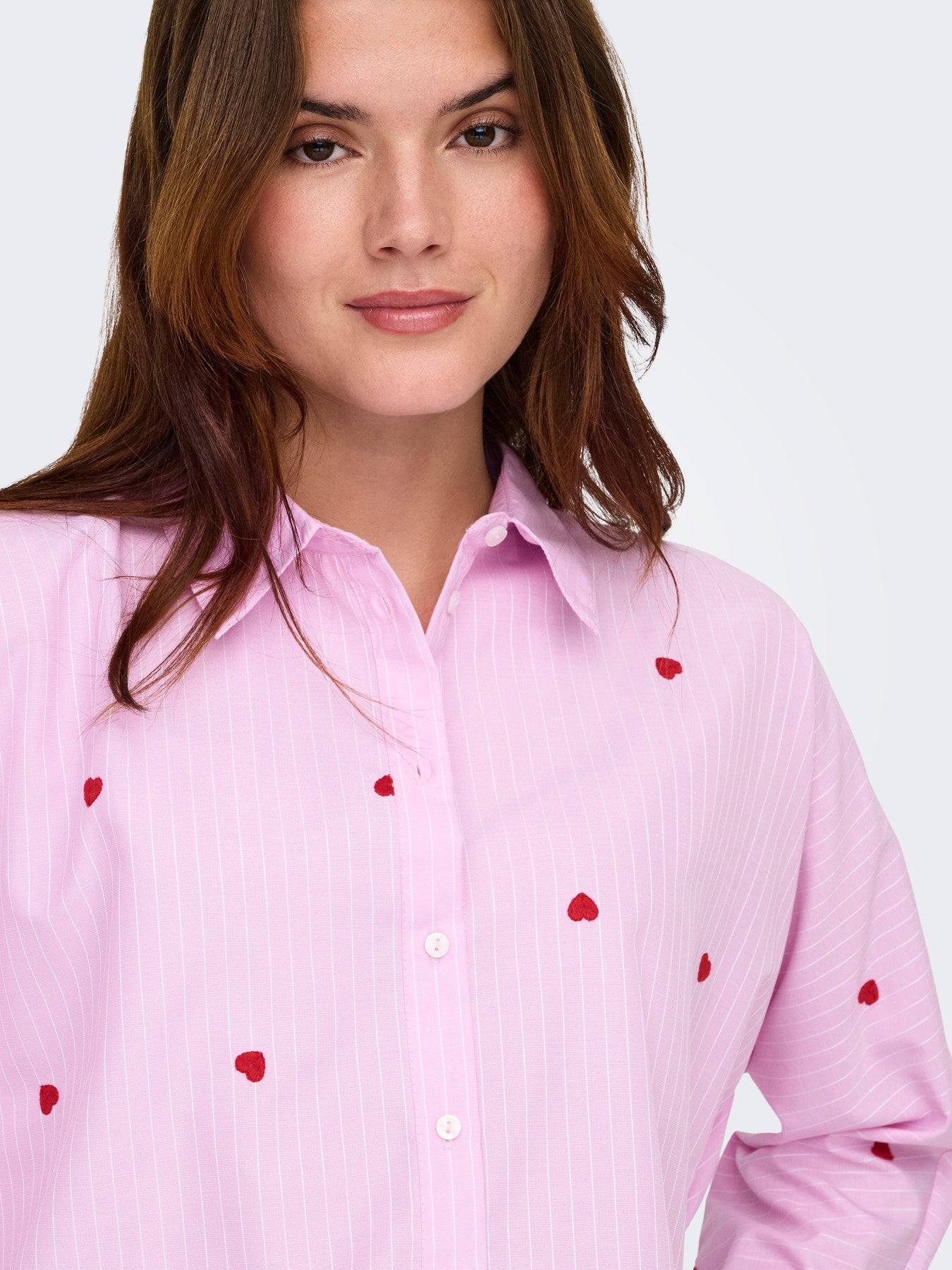 Bluse "gldNEW LINA GRACE" rosa mit Nadelstreifen und süßer Herz-Stickerei