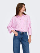 Bluse "gldNEW LINA GRACE" rosa mit Nadelstreifen und süßer Herz-Stickerei