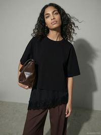 Langes Shirt "gldHELGA" mit Spitze in Black