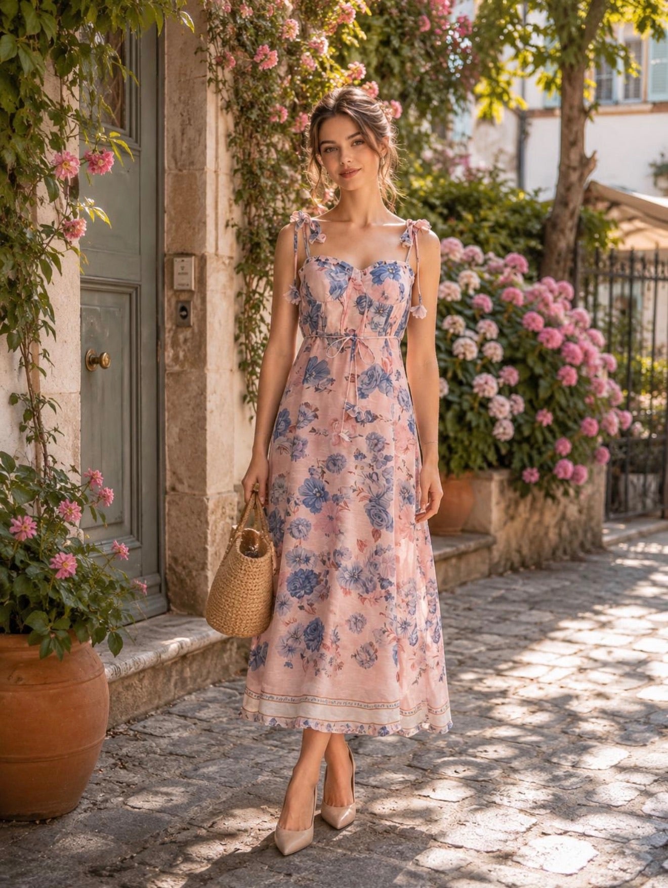Maxikleid "gldLETIZIA II" mit Blümchenträgern in zwei Varianten