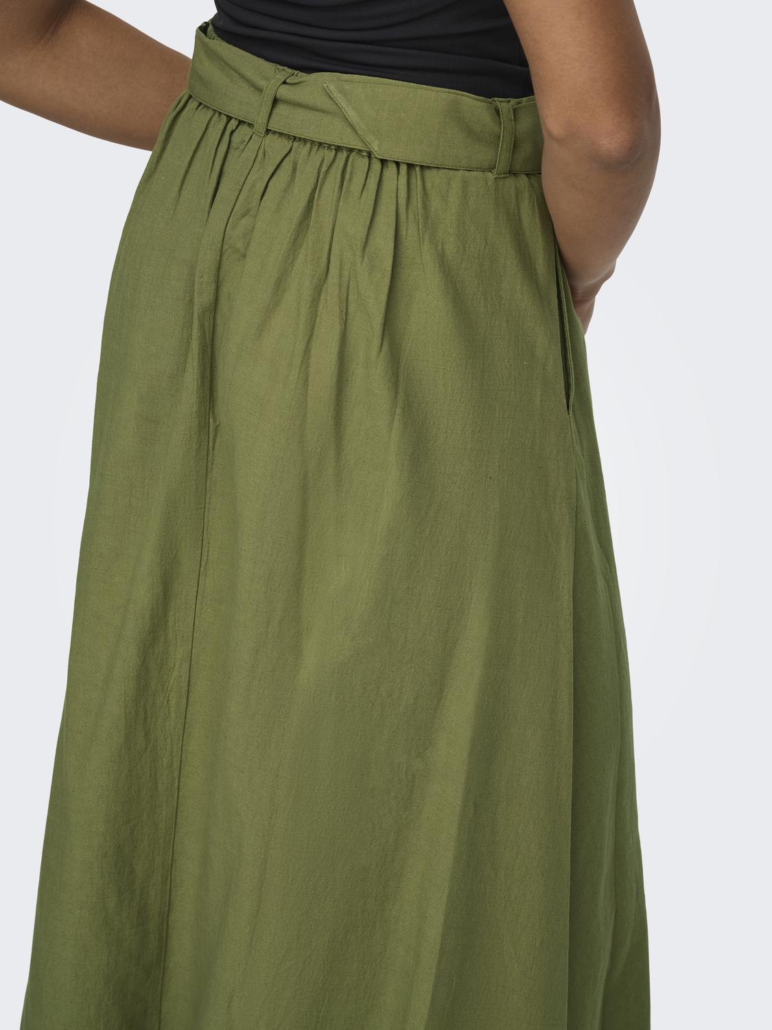 Leinen-Midirock "gldMILAN" in Olive Drab