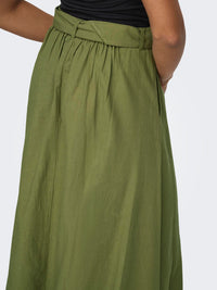 Leinen-Midirock "gldMILAN" in Olive Drab