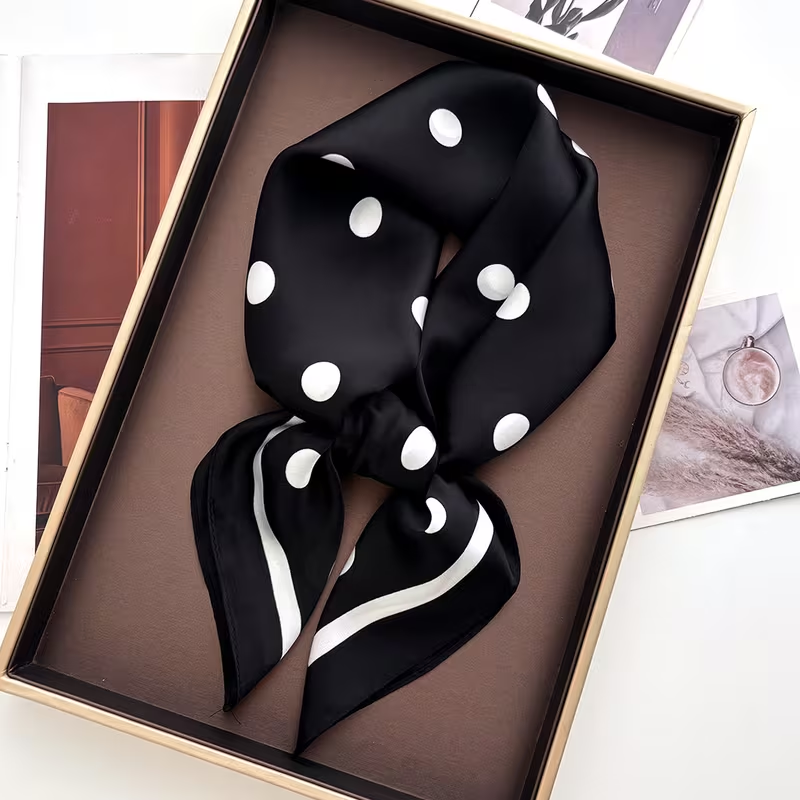 Elegantes Halstuch "gldAUDREY" in schwarz mit weißen Dots