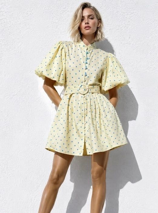 Kleid "gldCECILIA" mit Polka-Dots in gelb
