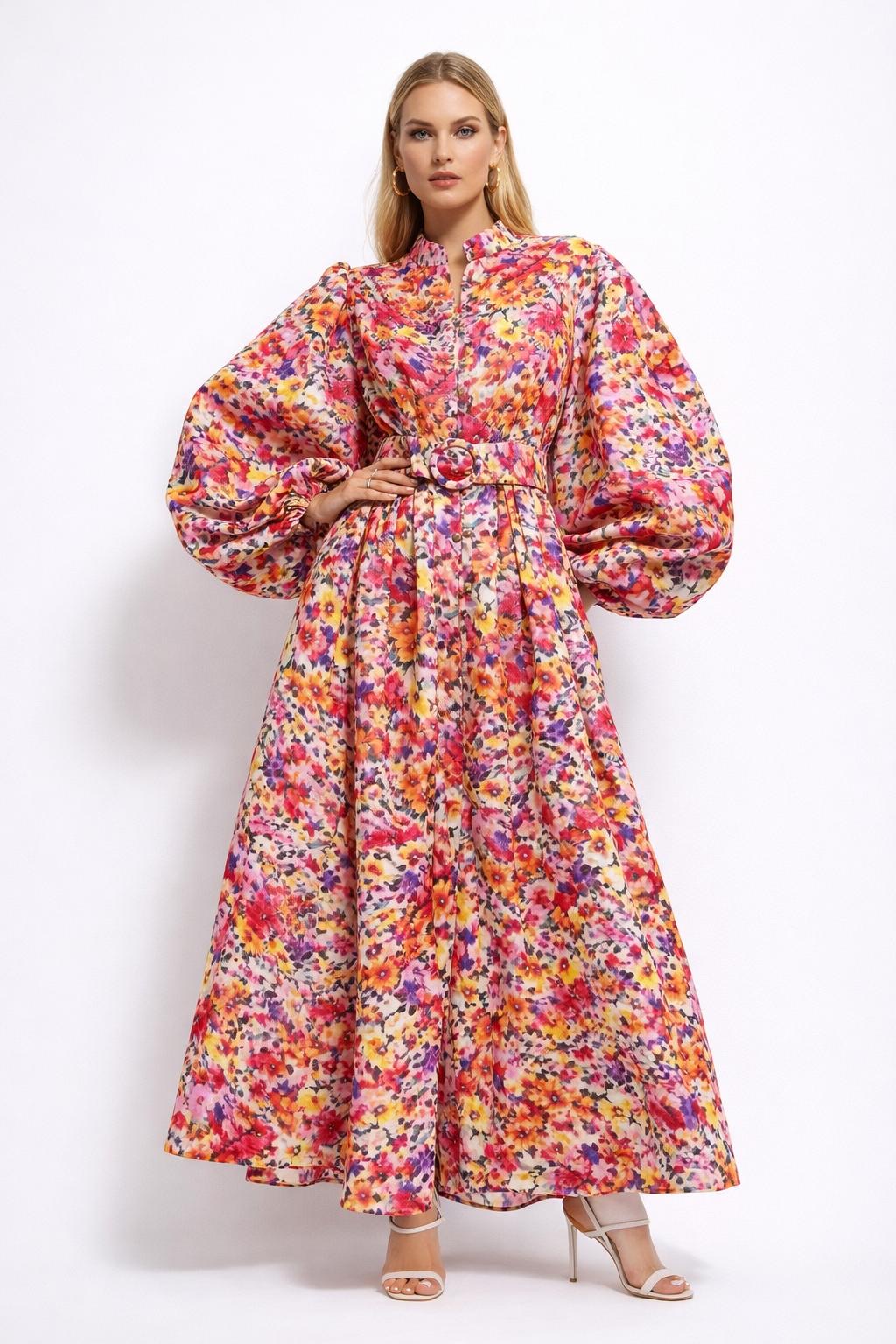 Blümchen-Maxi-Kleid "gldLUCREZIA" mit Puffärmeln