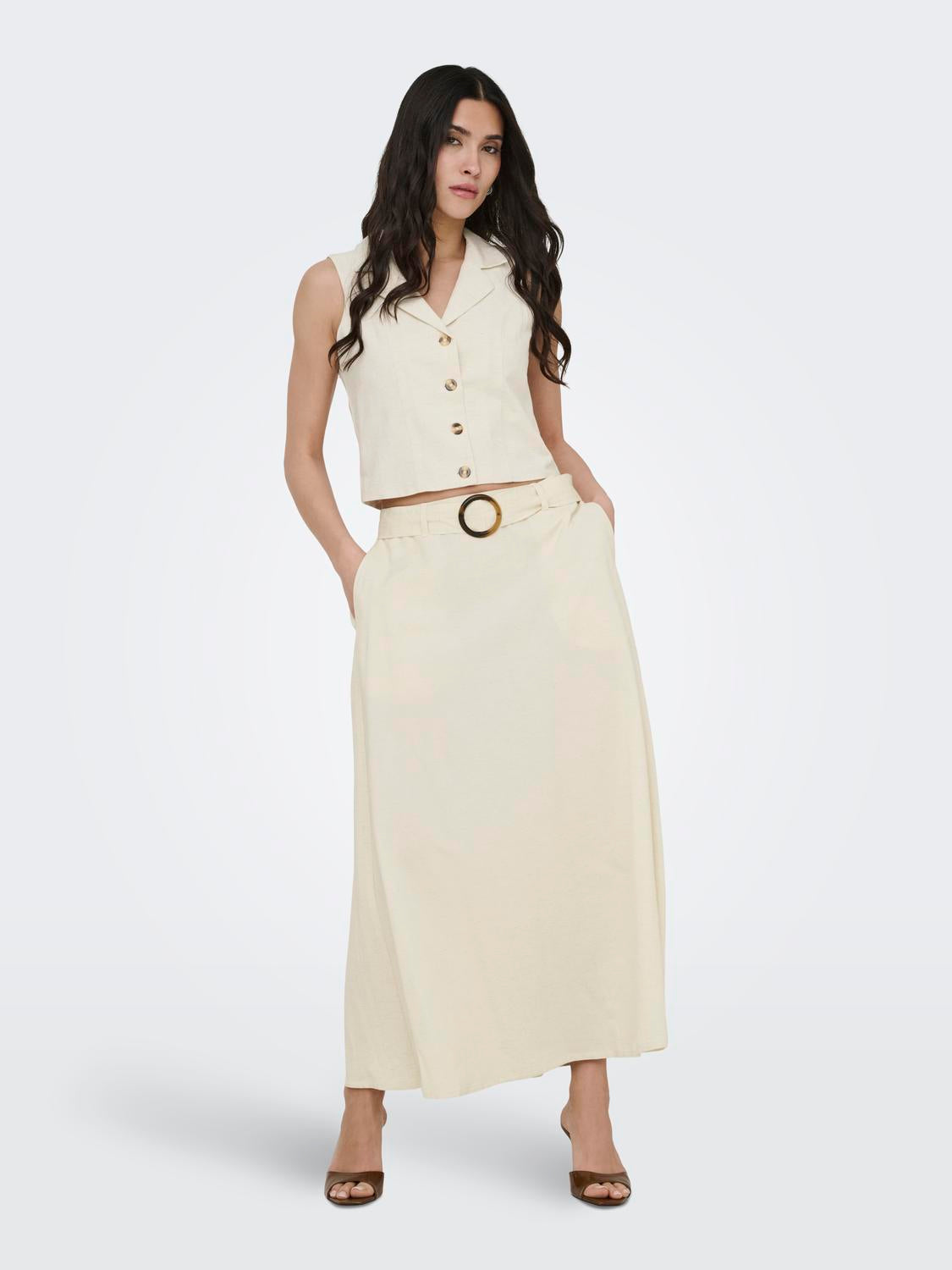 Leinen-Midirock "gldMILAN" in Oatmeal