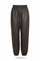 Kunstleder Jogger Hose Dunkelbraun